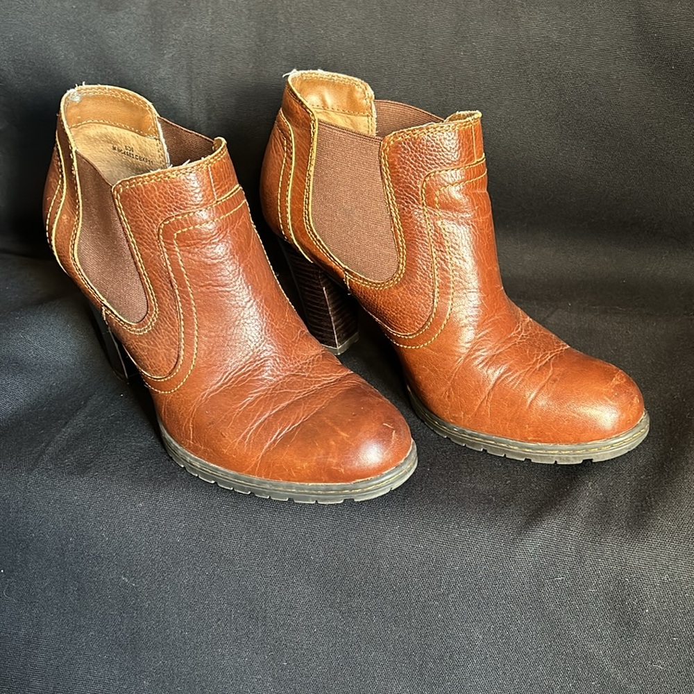 Born Of Concept Block Heeled Ankle Booties Brown Leather Chelsea Boot Size 8